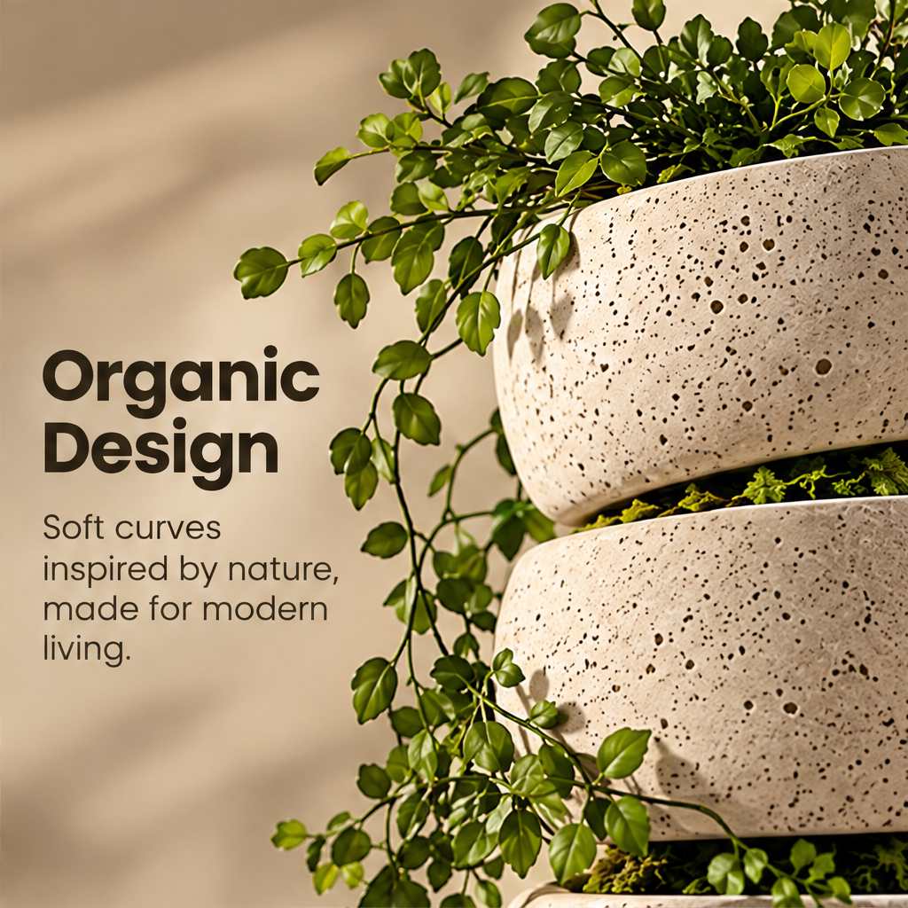 CARTOVE Stone Stacked Bowl Planter Set rim and texture close-up with cascading greenery — Organic Design