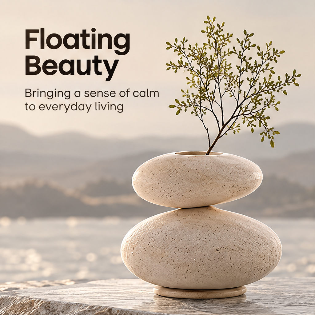 CARTOVE Stacked Stone Vase with olive branch on stone surface — Timeless At Home