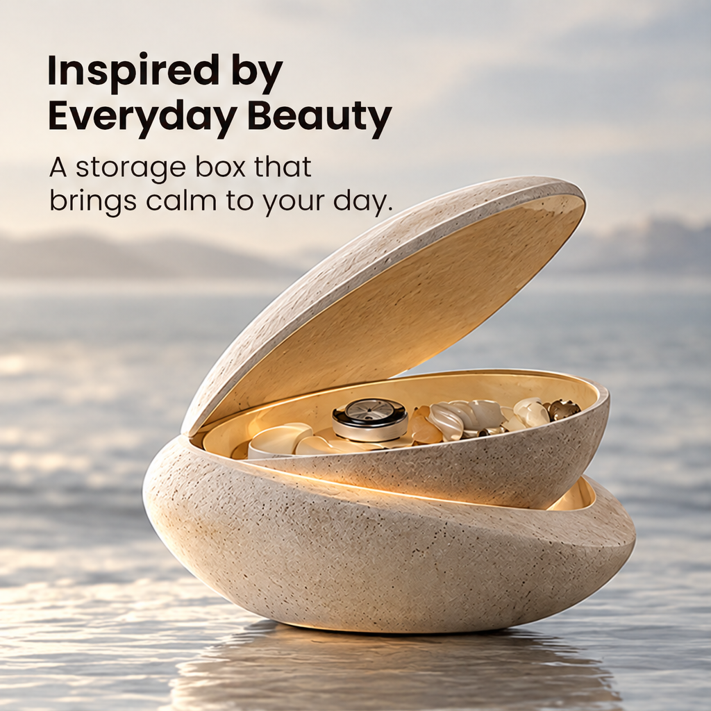 CARTOVE Clam Jewelry Box open by a calm lake — Inspired by Everyday Beauty