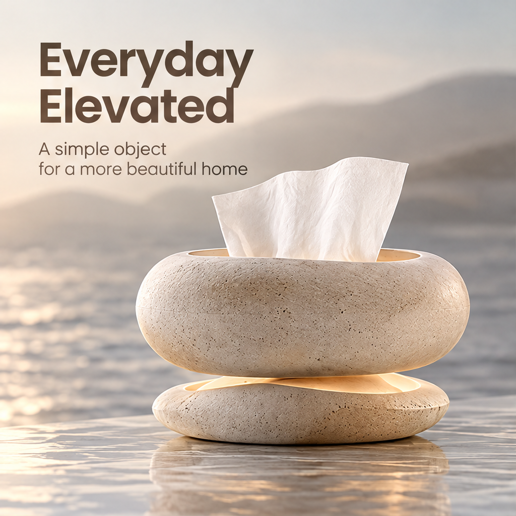 CARTOVE Stone Tissue Box Holder by a misty lake — Everyday Elevated