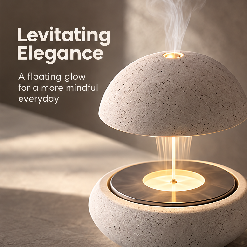 CARTOVE Levitating Aroma Diffuser glowing by a lakeside window — Natural Home Harmony