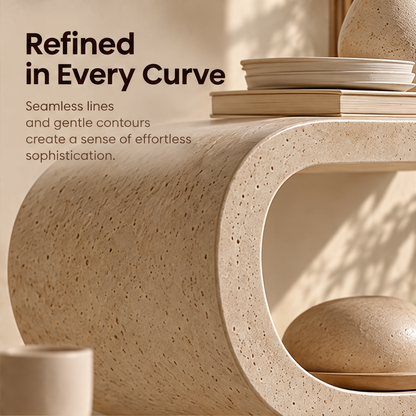CARTOVE S-Curve Stone Shelf floor scene with ceramics and trays — Timeless by Design