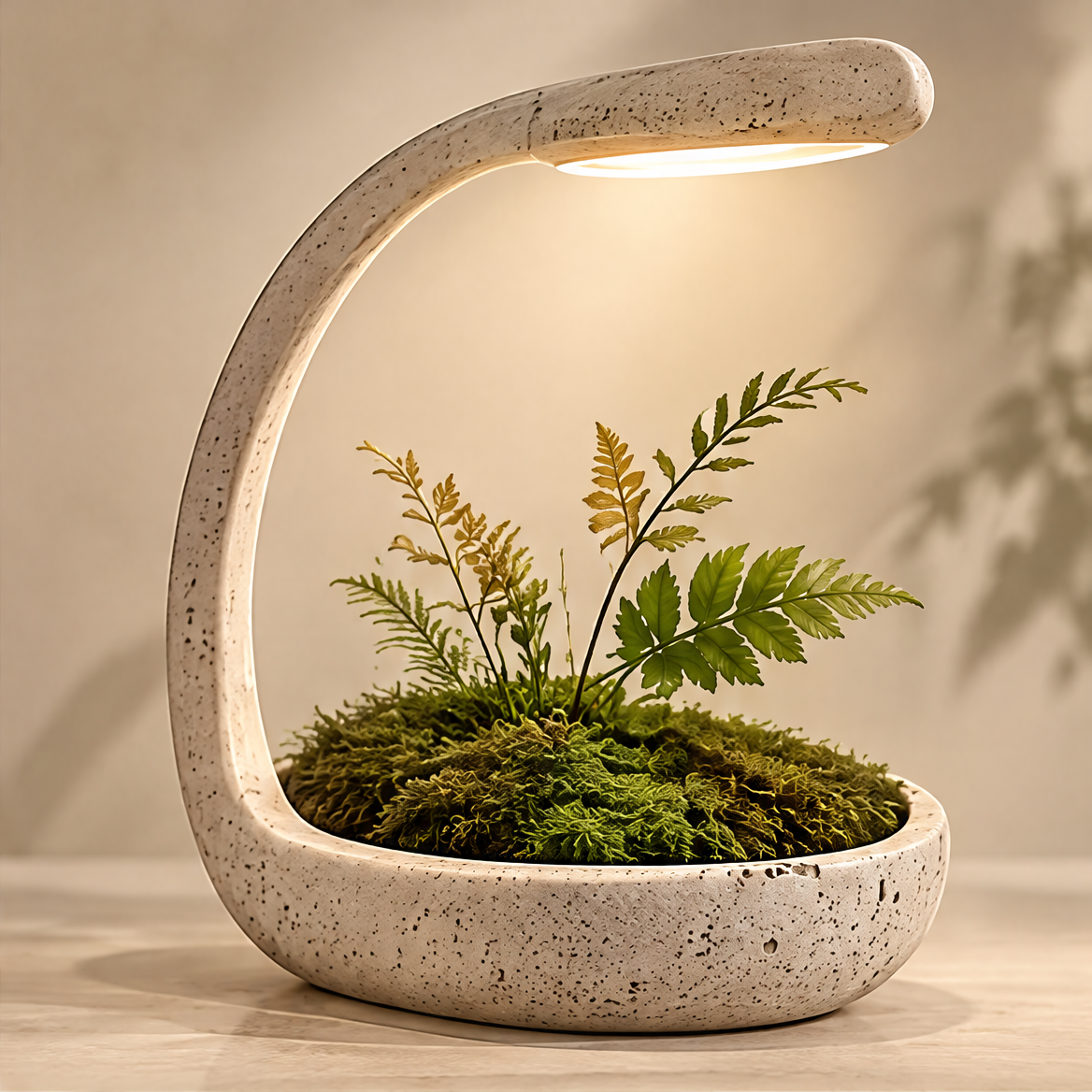 CARTOVE Stone Crescent Grow Light Planter LED head close-up — Natural Light for Healthier Growth