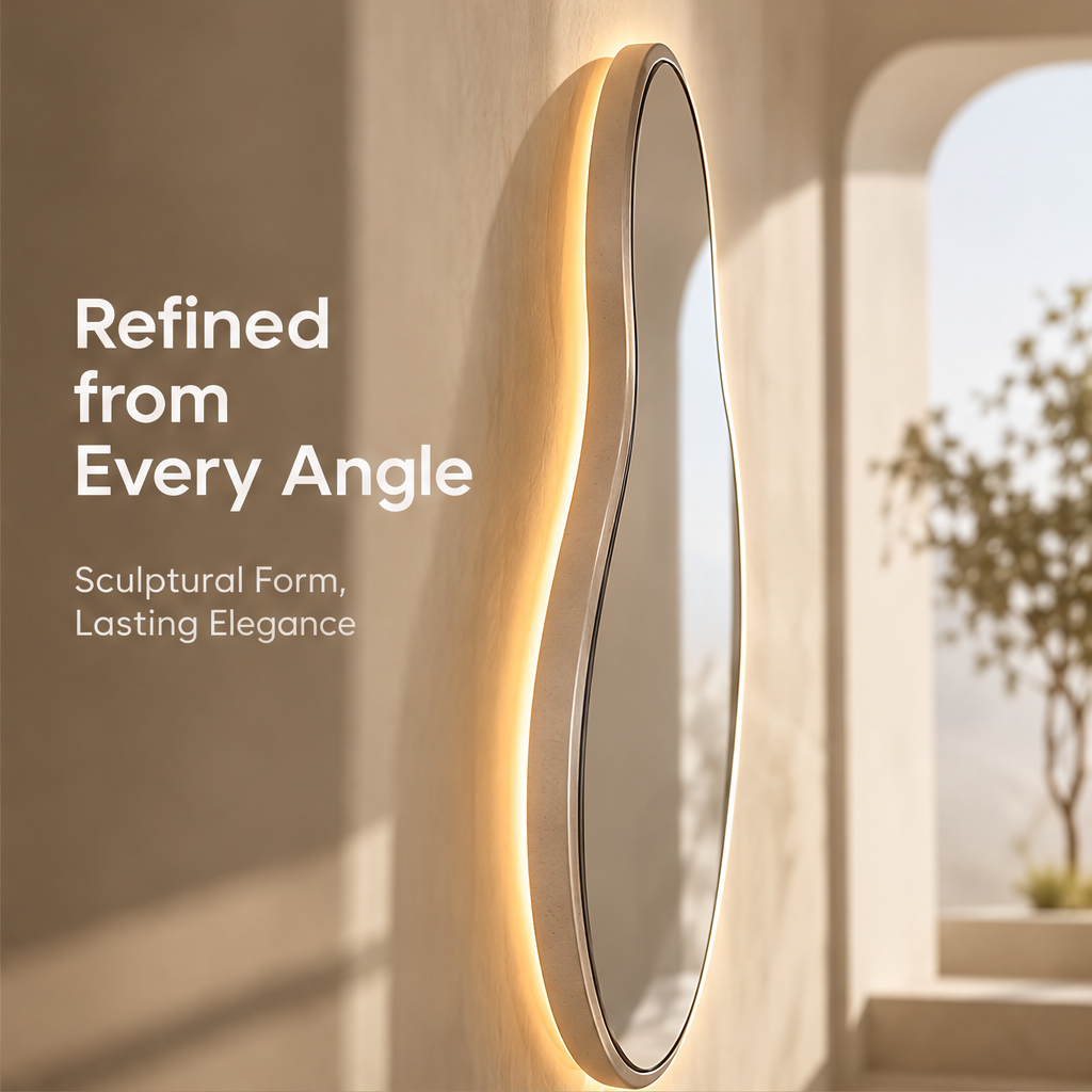 CARTOVE Organic LED Backlit Wall Mirror close to wall warm tone — Soft Order