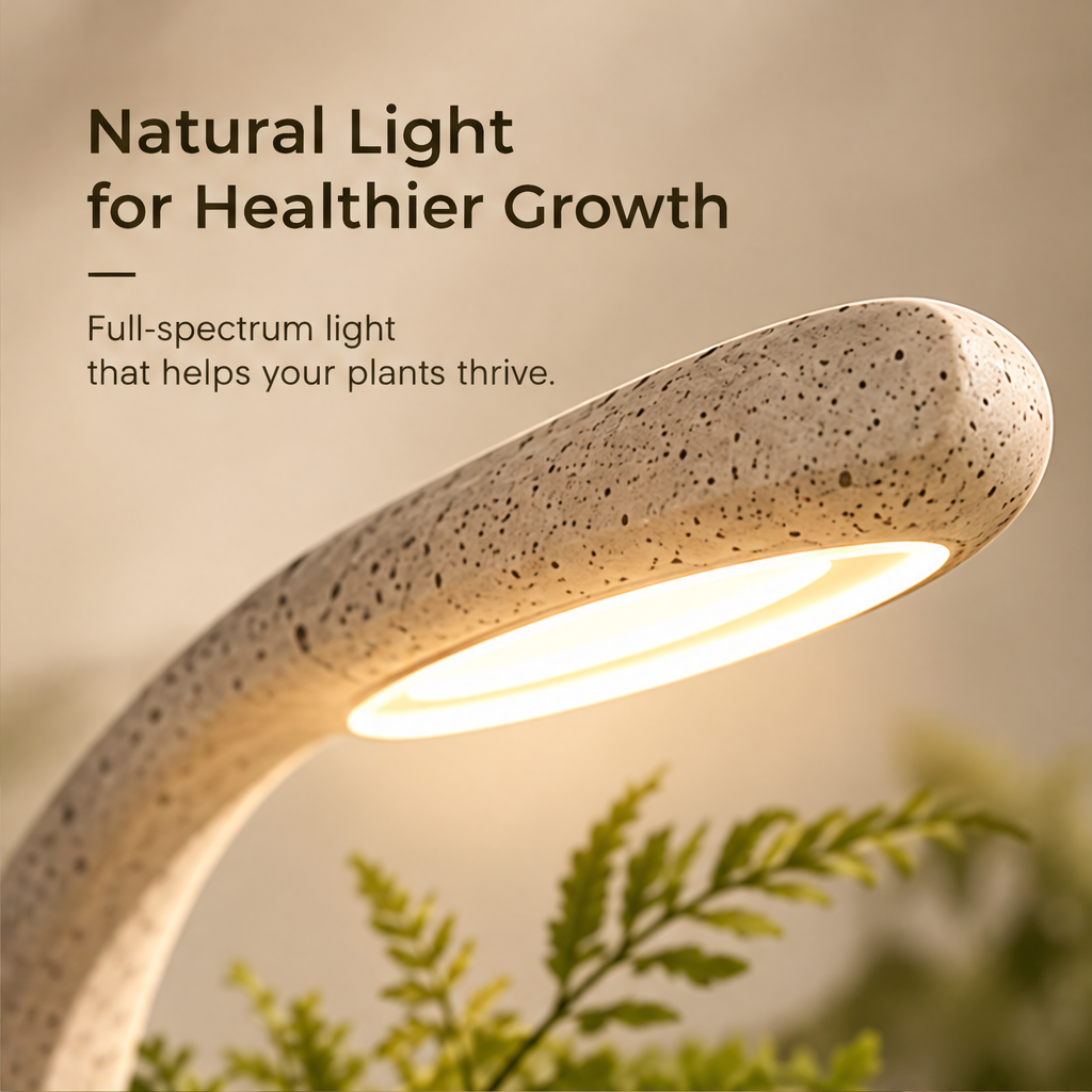 CARTOVE Stone Crescent Grow Light Planter top-down view with moss and ferns — Your Growing Corner