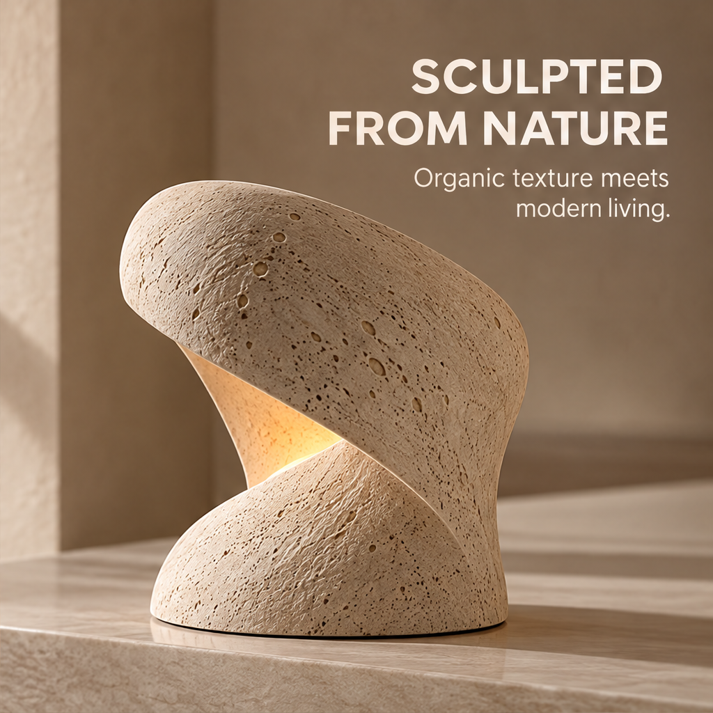 CARTOVE Stone Spiral Table Lamp clean product shot on marble floor — minimal background