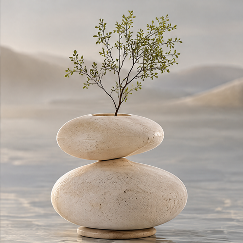 CARTOVE Stacked Stone Vase close-up texture detail — Sculpted Serenity