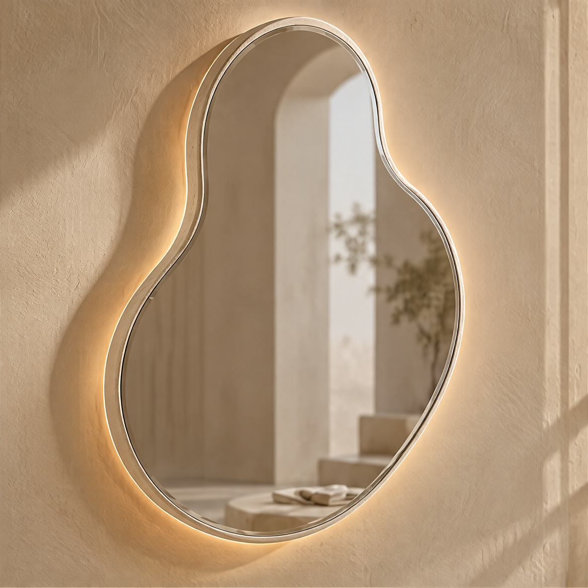 CARTOVE Organic LED Backlit Wall Mirror front view on warm wall — clean product shot