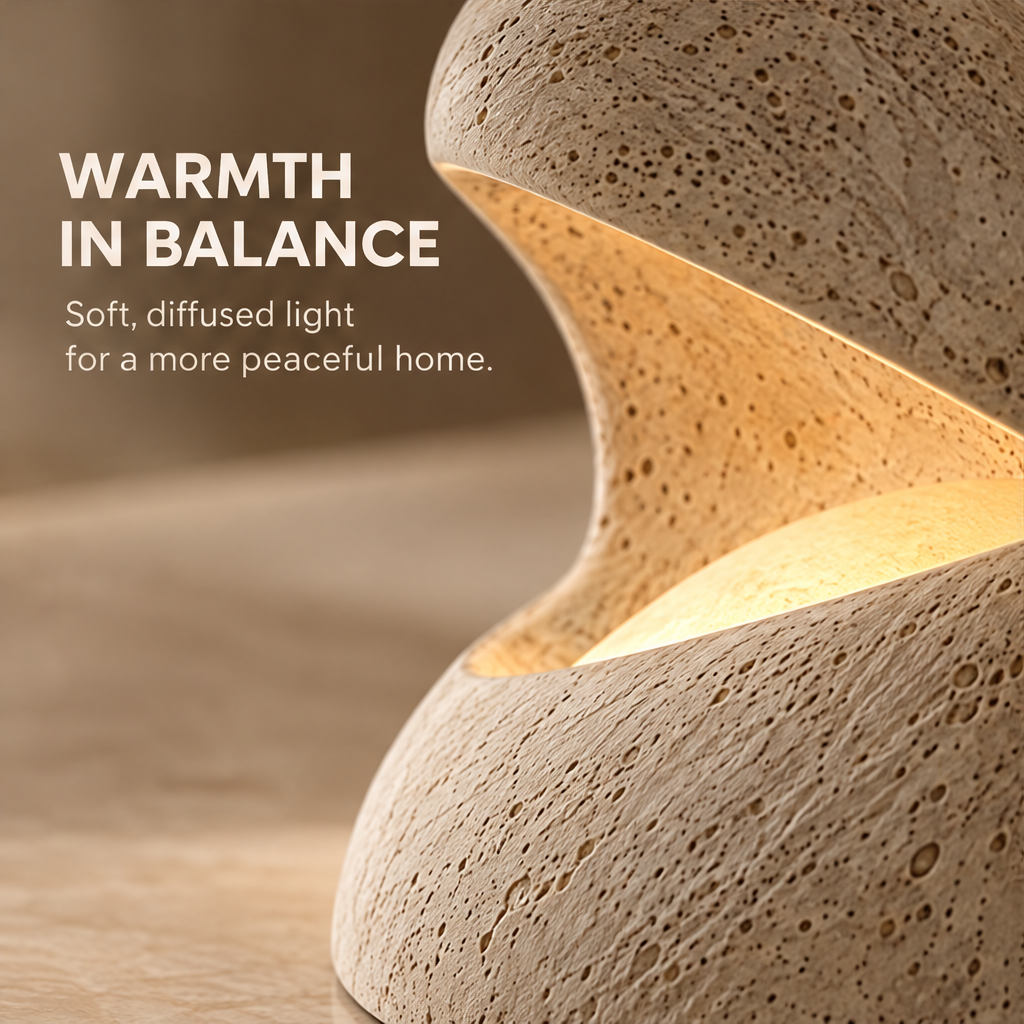CARTOVE Stone Spiral Table Lamp on marble ledge — Sculpted from Nature