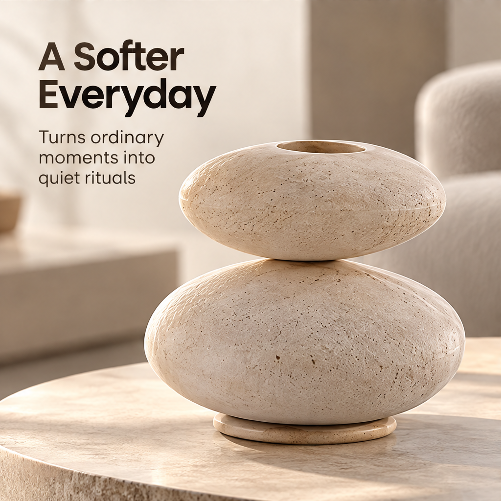 CARTOVE Stacked Stone Vase on a coffee table — A Softer Everyday