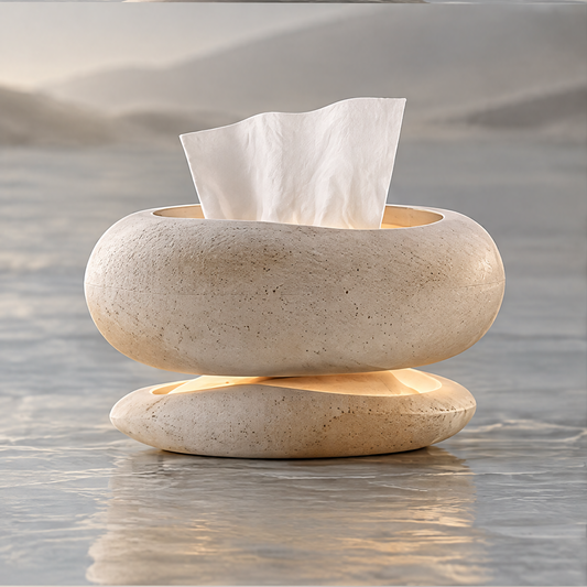 CARTOVE Stone Tissue Box Holder floating on calm water — clean minimal product shot