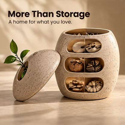 CARTOVE Stone Egg Storage Jar with lid removed showing interior and compartments — More Than Storage