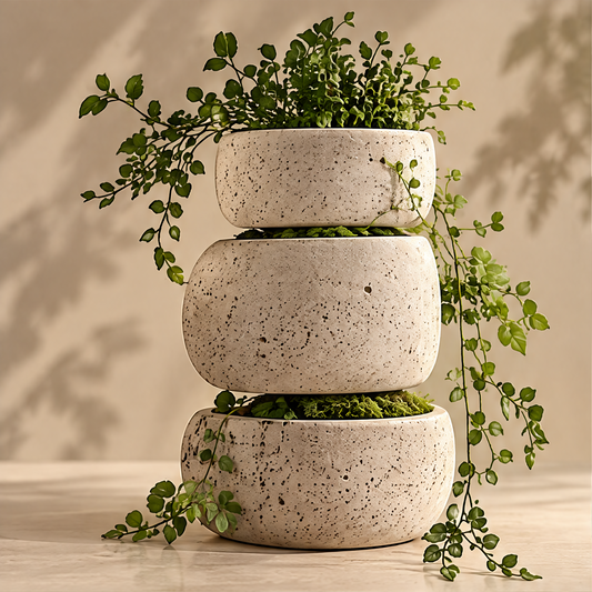 CARTOVE Stone Stacked Bowl Planter Set three tiers stacked on neutral background