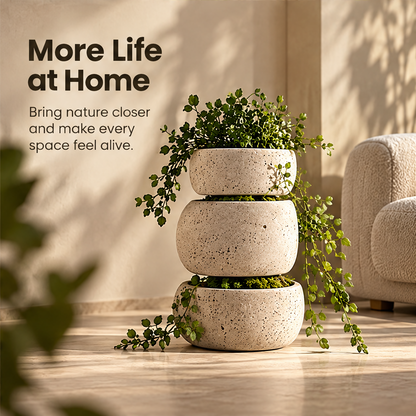 CARTOVE Stone Stacked Bowl Planter Set three tiers on marble surface — Nature Belongs Indoors