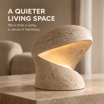 CARTOVE Stone Spiral Table Lamp interior warm glow close-up — Warmth in Balance