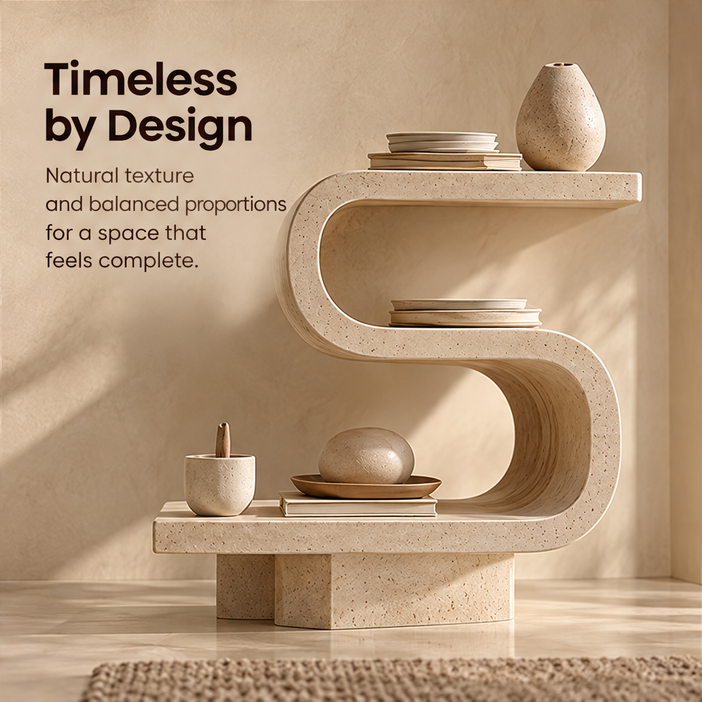 CARTOVE S-Curve Stone Shelf curve and texture close-up — Refined in Every Curve
