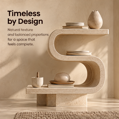 CARTOVE S-Curve Stone Shelf curve and texture close-up — Refined in Every Curve