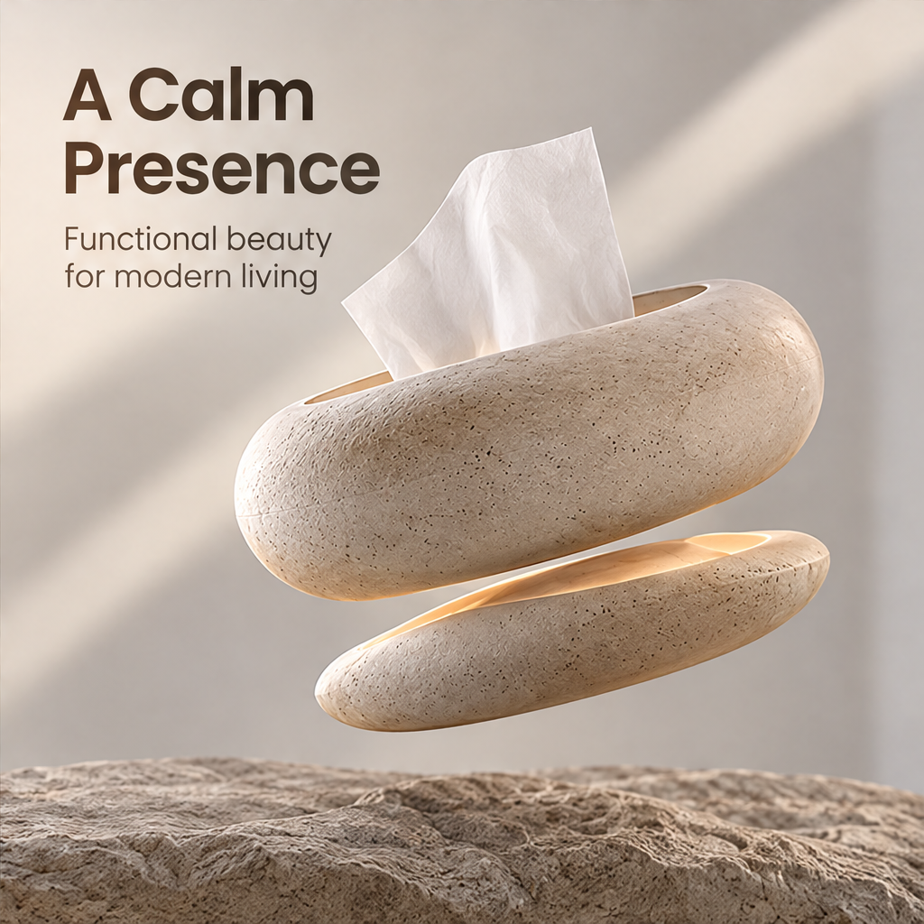 CARTOVE Stone Tissue Box Holder levitating open view — A Calm Presence
