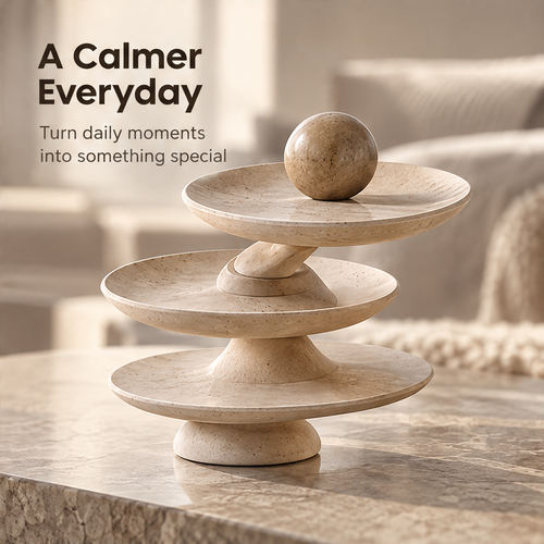 CARTOVE 3-Tier Stone Organizer Stand on marble table in living room — A Calmer Everyday
