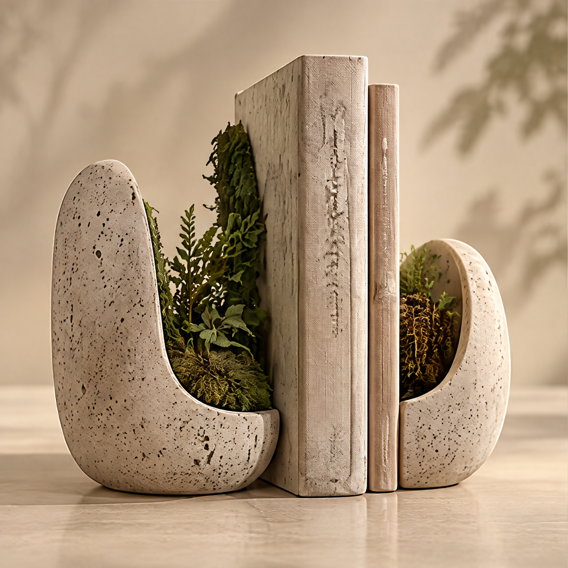 CARTOVE Stone Crescent Bookend Planter Set on marble surface clean neutral background