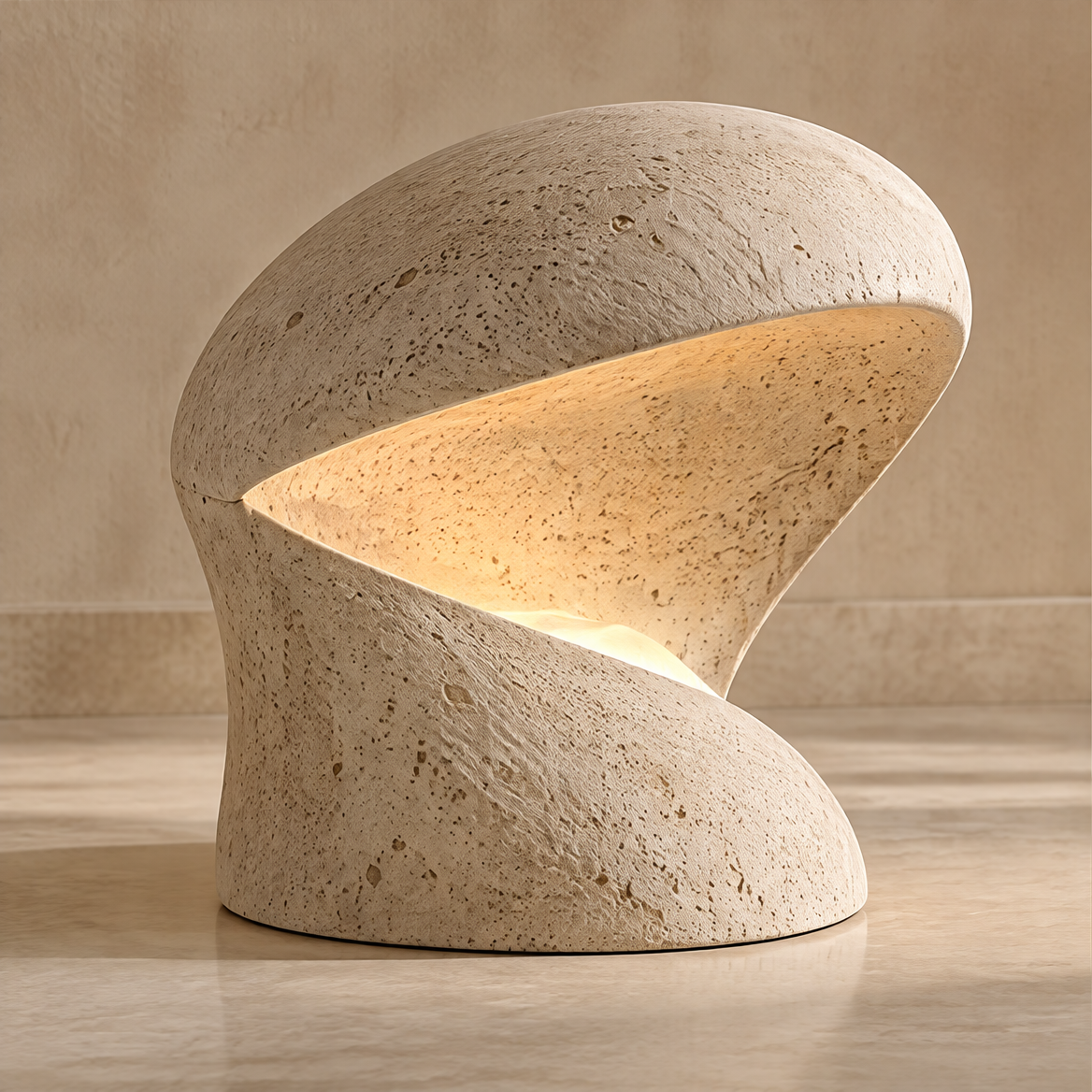 CARTOVE Stone Spiral Table Lamp on wood surface in living room — A Quieter Living Space