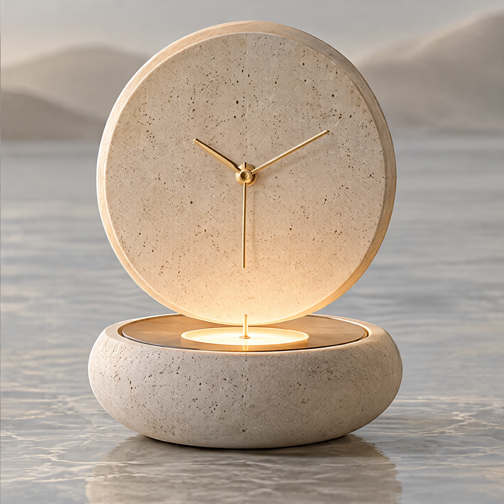 CARTOVE Stone Desk Clock gold hands and face close-up — Floating Elegance