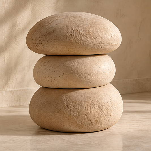 CARTOVE Stacked Pebble Stool clean product shot against draped background